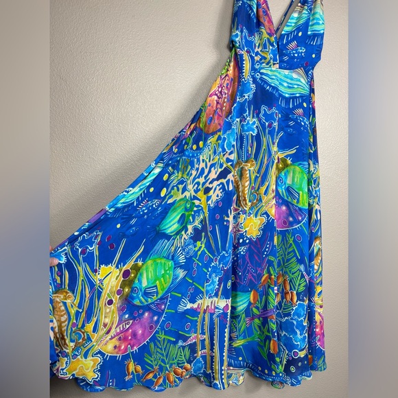 Farm Rio Blue Sea Life Sleeveless Maxi Dress EUC H - Picture 3 of 13